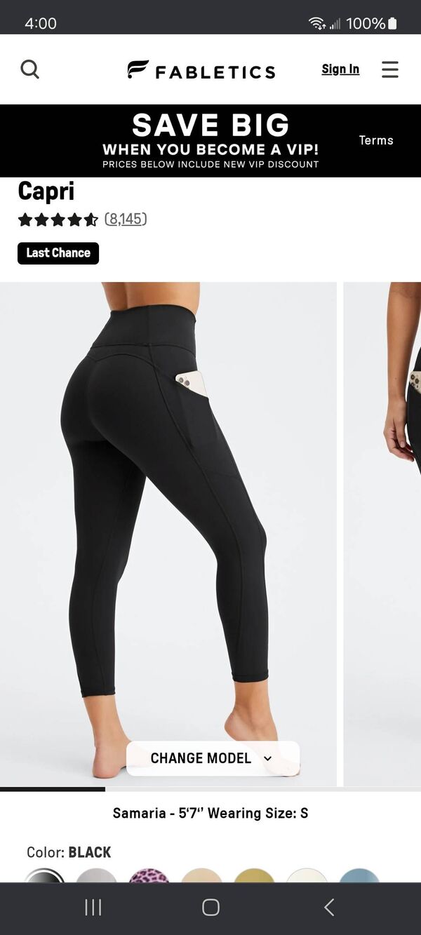 New XXS Fabletics Black Oasis High Waist Capris Leggings NWT PureLuxe
